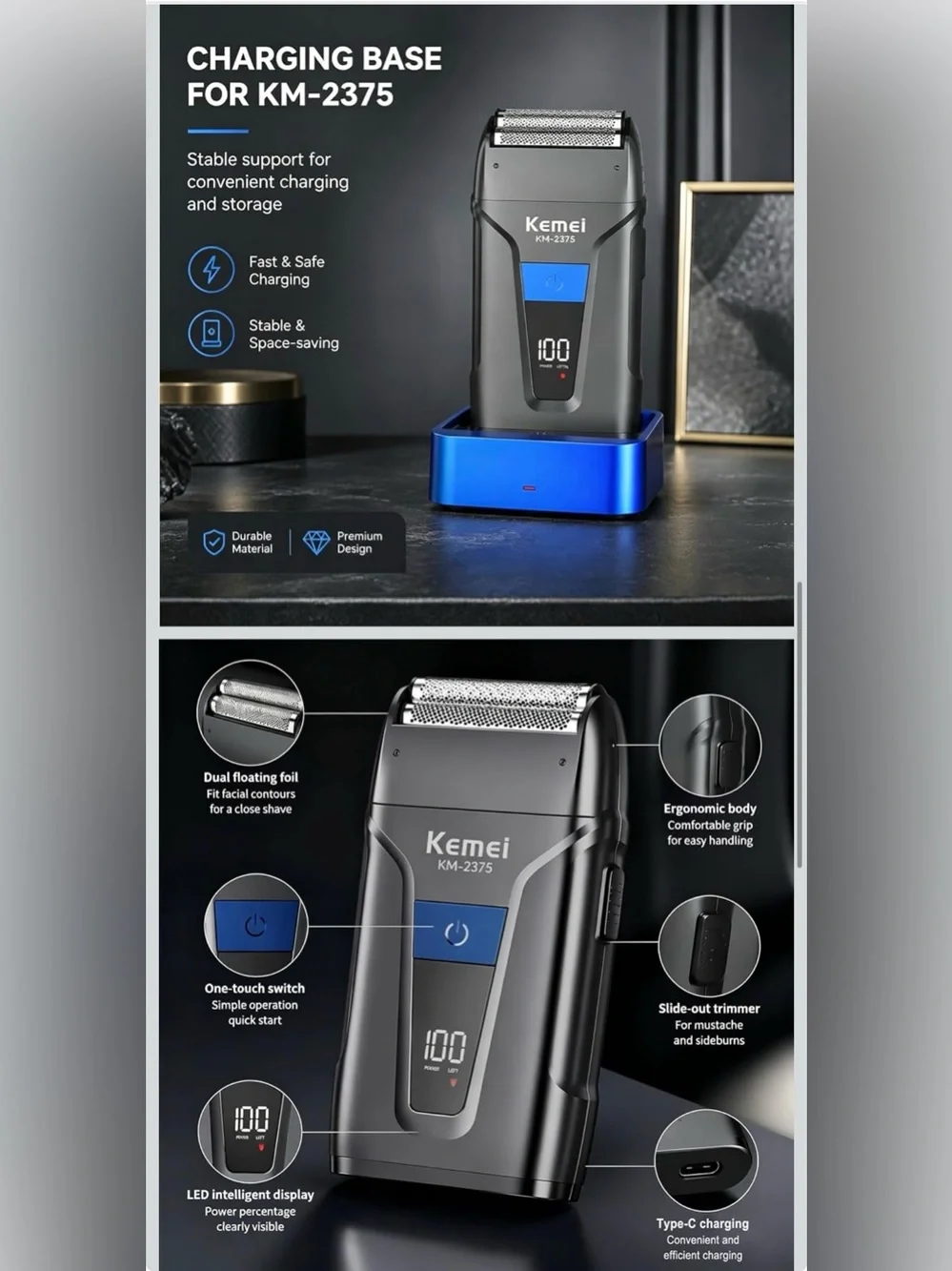 Kemei Hair Clippers for Men – Cordless Trimmer Set
